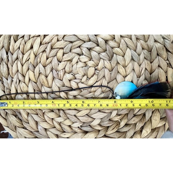 Artisan Crafted 1.5" Round Blue Mother of Pearl & Bird Feather Pendant Necklace - Picture 6 of 8